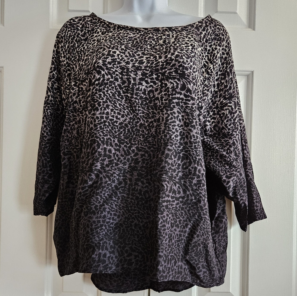 Joie Womens Silk Cheetah Print Top Blouse M Gray Silk Dolman Sleeve Ombre FLAW